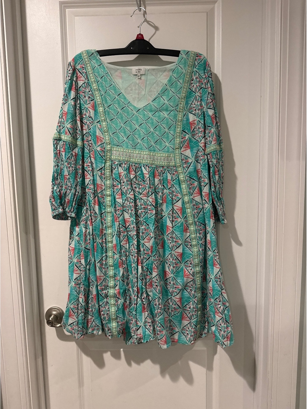 crown & ivy Women's Printed Cotton Rayon Blend Dress Size L